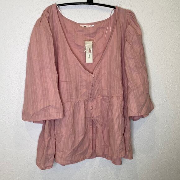 Mi Ami x Francesca’s Pink Blush Button Balloon Sleeve Blouse NWT Sz 3X - Picture 2 of 14